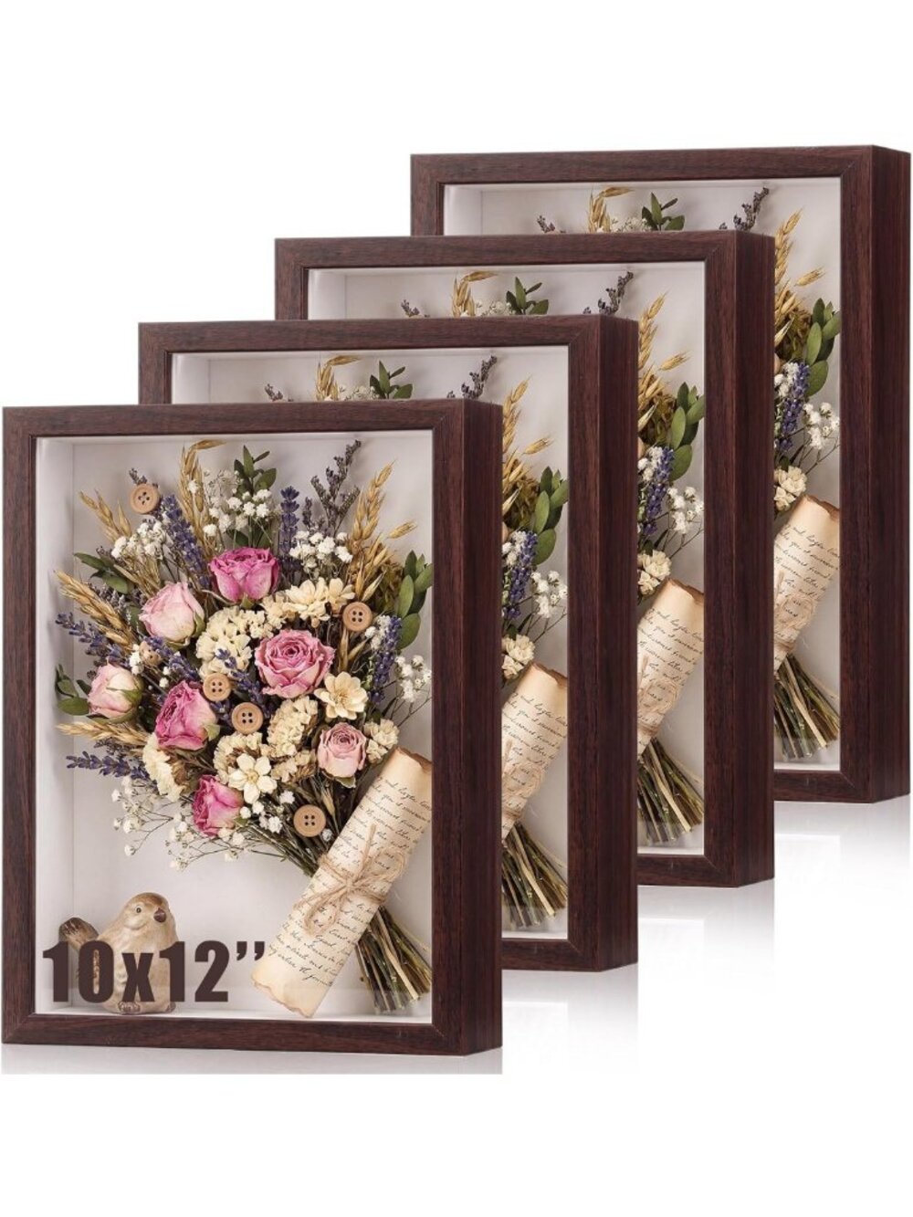 4 Pack 10x12 Shadow Box Frames - Walnut Display Case with Felt Backing, Perfect